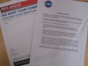 Section 106 handouts from the CTA. In this day and age, a link to their PowerPoint deck would have been nice.